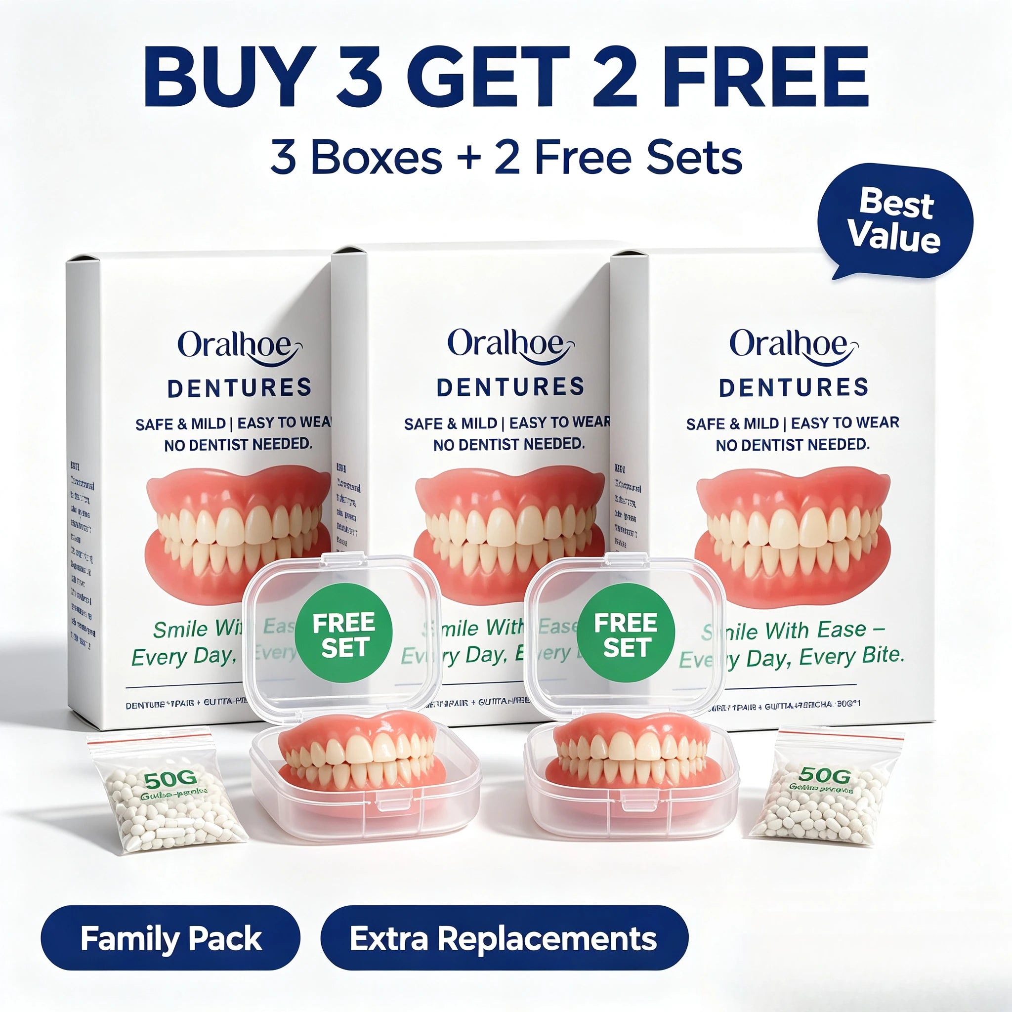 Adjustable Cosmetic Dentures Fake Teeth Set Custom Fit for Men Women Daily Smile Enhancement - 9