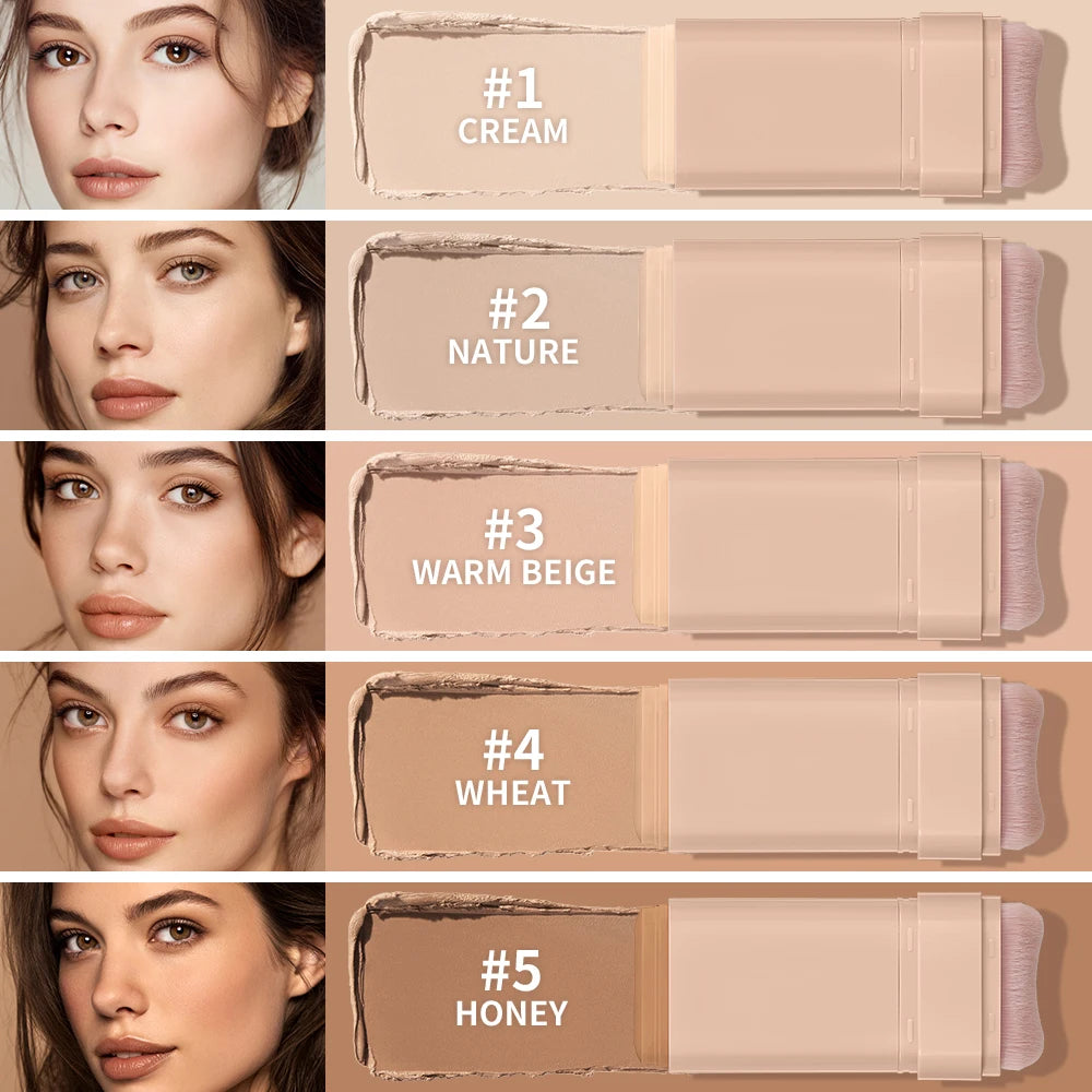 Matte Foundation Stick Face Concealer Makeup with Brush for Flawless Finish - 6