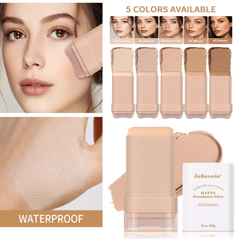 Matte Foundation Stick Face Concealer Makeup with Brush for Flawless Finish