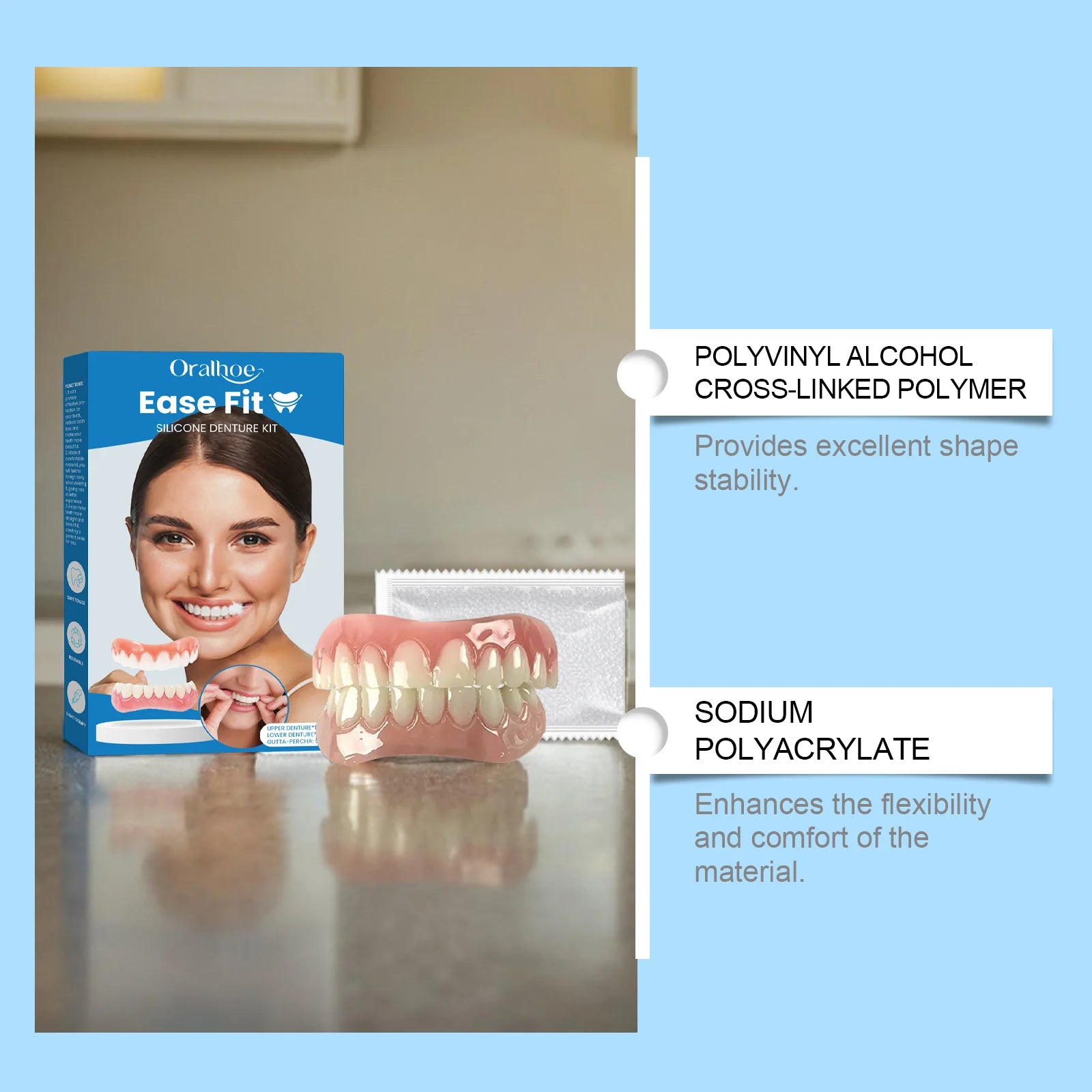 Full Denture Set Silicone False Teeth Cosmetic Veneers for Smile Improvement - 10