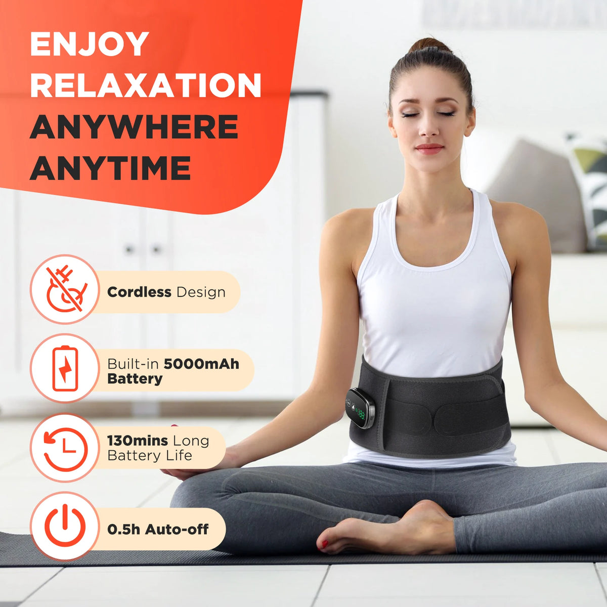 Back Massager Belt Heated Vibration Waist Support for Home Office Travel Daily Waist Care