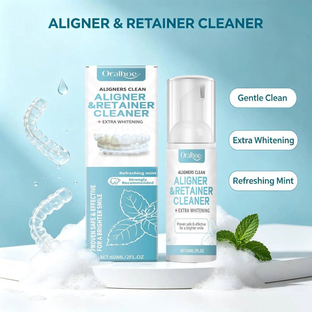 Aligner and Retainer Cleaner Foam Mousse Whitening Agent for Daily Dental Appliance Care