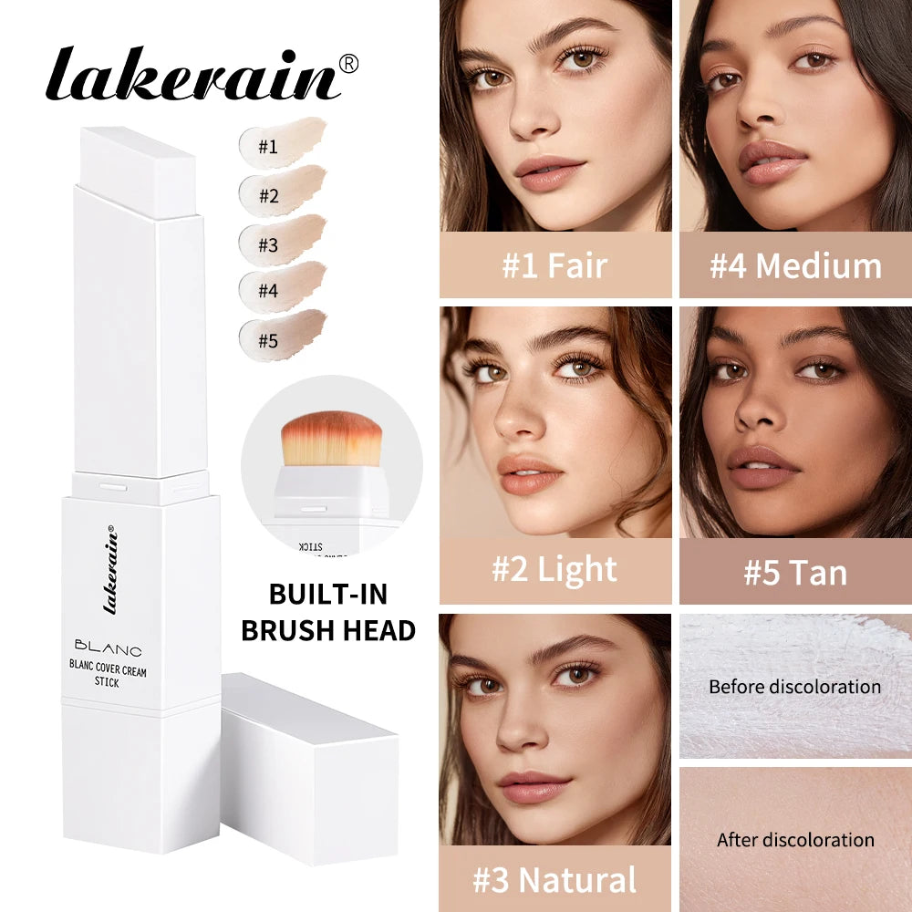 Blanc Cover Cream Stick Waterproof Foundation with Built-in Brush for Daily Natural Makeup