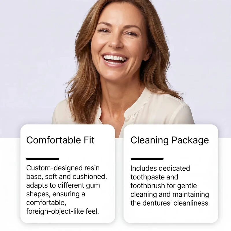 Full Set Silicone Dentures Natural False Teeth Soft Comfort Fit for Instant Smile Enhancement