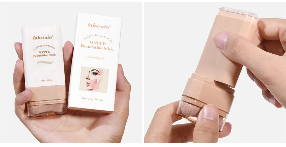Matte Foundation Stick Face Concealer Makeup with Brush for Flawless Finish
