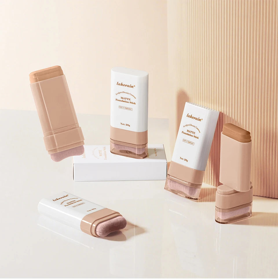 Matte Foundation Stick Face Concealer Makeup with Brush for Flawless Finish