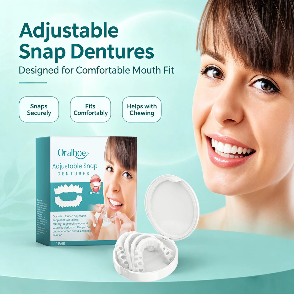 Adjustable Snap Dentures Fake Teeth Cosmetic Veneers Secure Fit for Dental Repair and Daily Smile