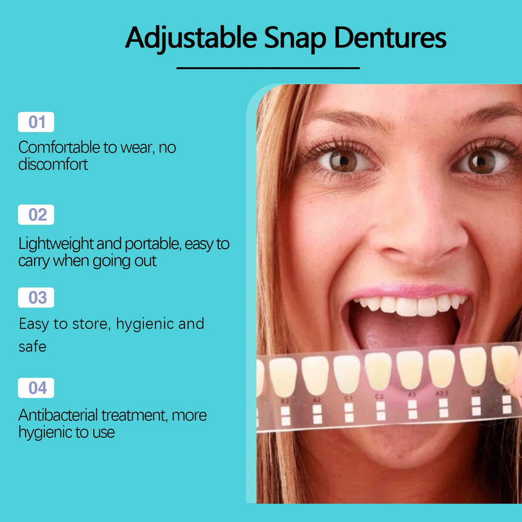 Adjustable Snap Dentures Fake Teeth Cosmetic Veneers Secure Fit for Dental Repair and Daily Smile