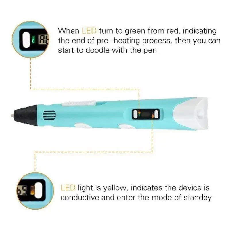 3D Printing Pen Art Drawing Tool LED Temperature Display for Kids Creative Arts Crafts