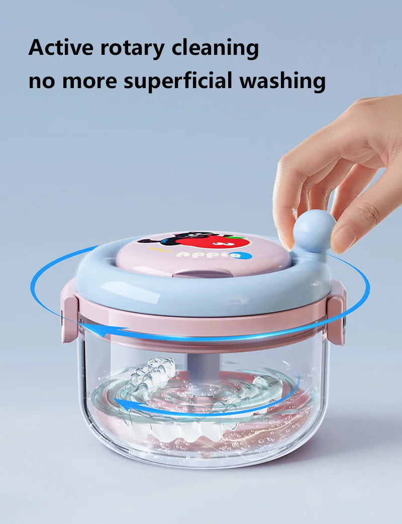 Denture Cleaning Case Dental Appliance Bath Box with Rotary Tray for Daily Hygiene Travel Storage