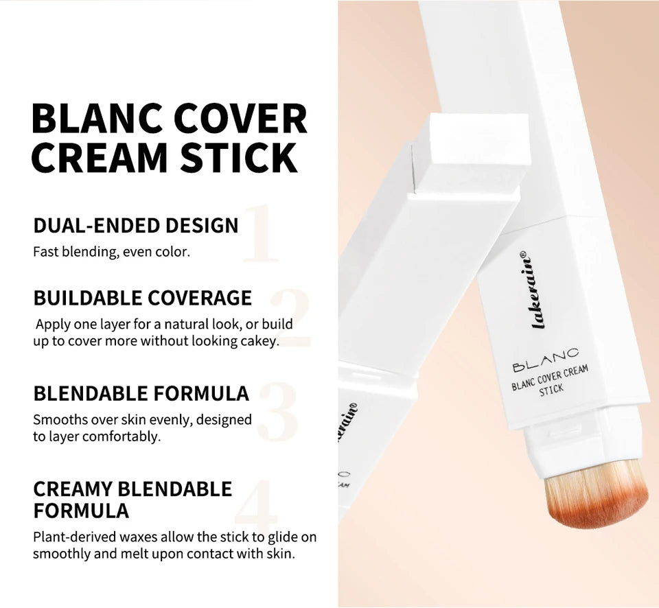 Foundation Stick Cream Makeup Buildable Coverage with Detachable Brush for Smooth Face Application