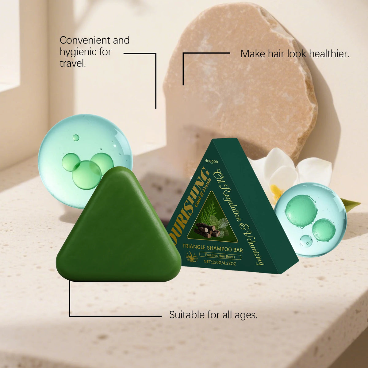 Triangle Hair Growth Soap Natural Herbal Shampoo Bar for Strengthening Thinning Hair and Oil Control