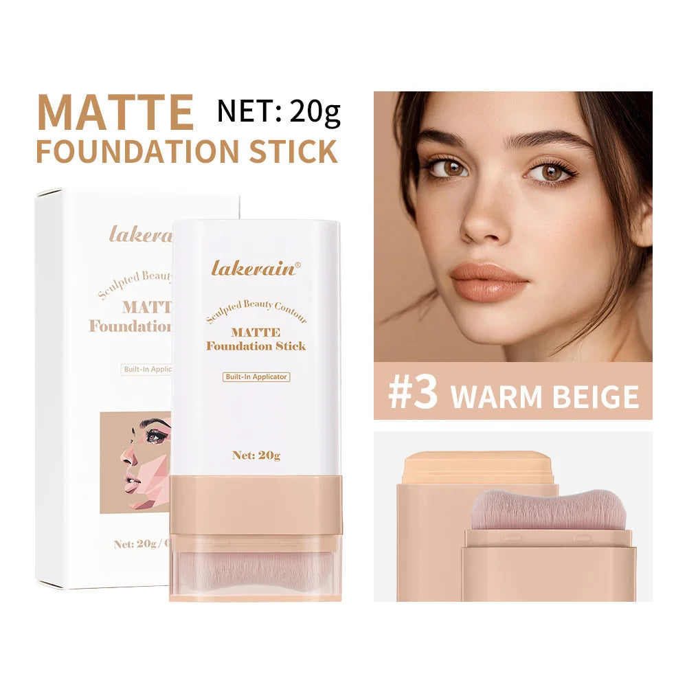 Matte Foundation Stick Face Concealer Makeup with Brush for Flawless Finish - 24