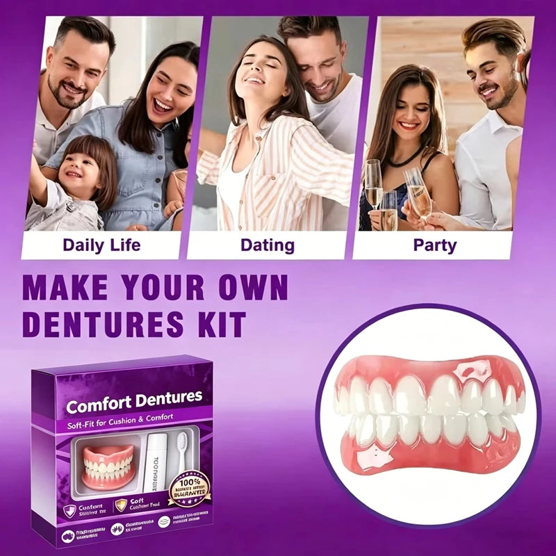 Full Set Silicone Dentures Natural False Teeth Soft Comfort Fit for Instant Smile Enhancement - 6