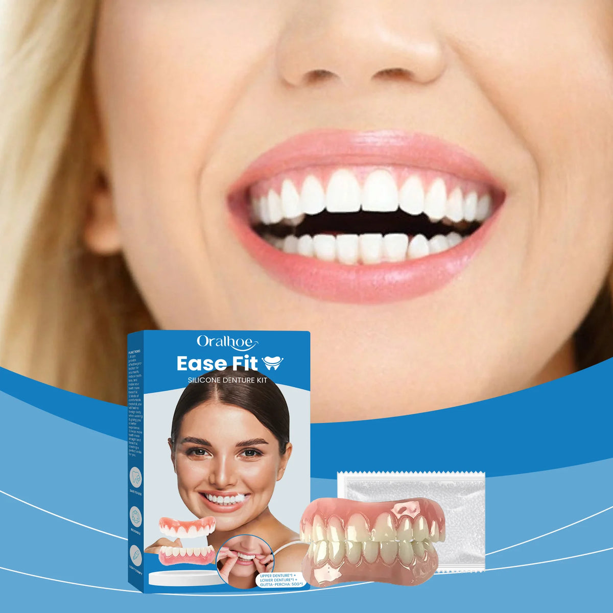 Full Denture Set Silicone False Teeth Cosmetic Veneers for Smile Improvement