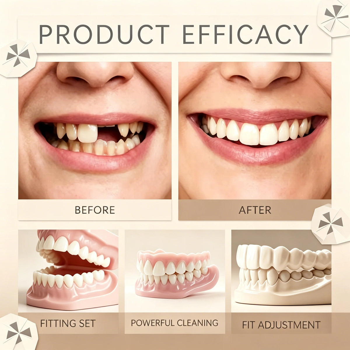 Soft Silicone Dentures False Teeth Cosmetic Veneers for Natural Looking Bright Smile