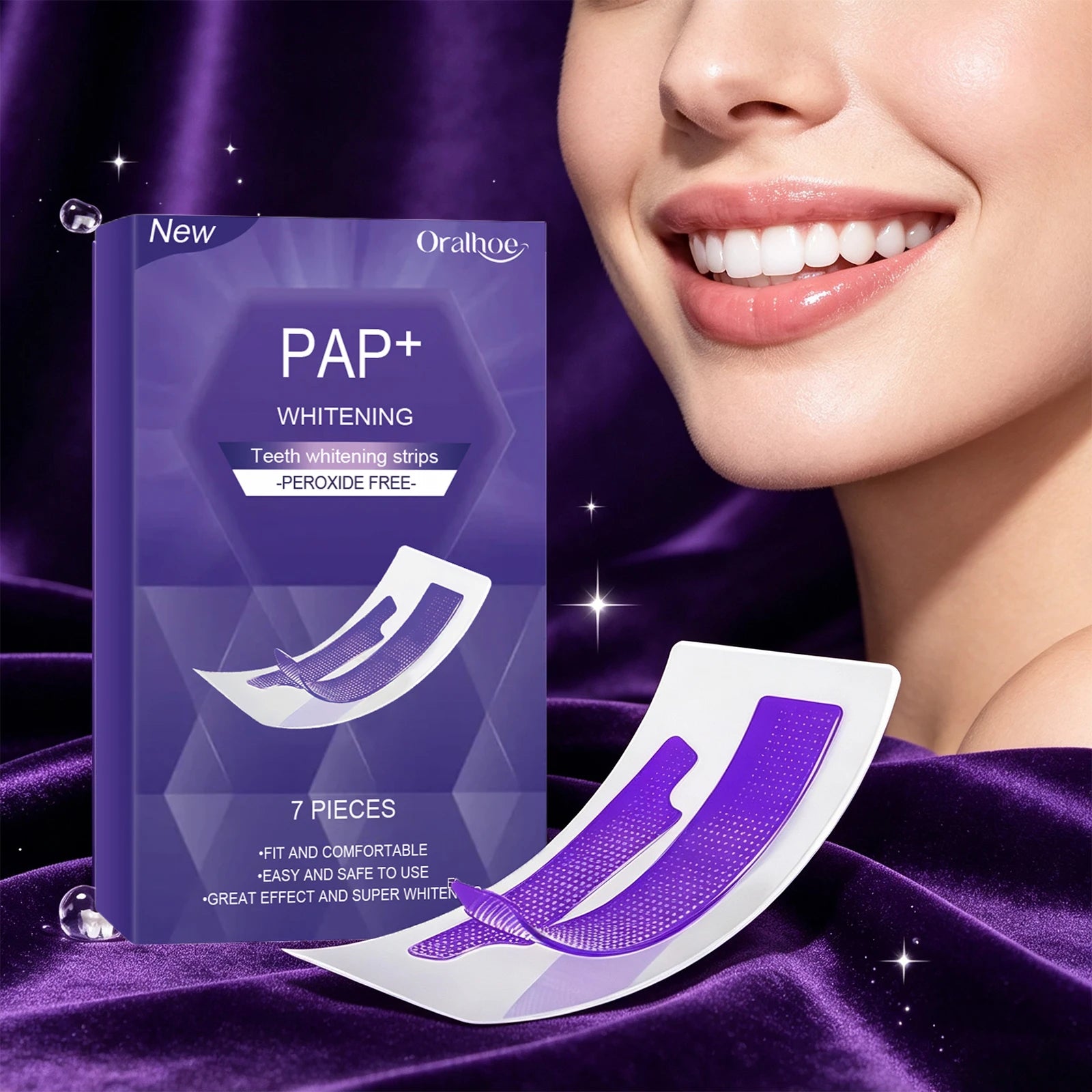 Teeth Whitening Strips Dental Bleaching Kit Gentle PAP Formula for Bright White Smile Routine - 6