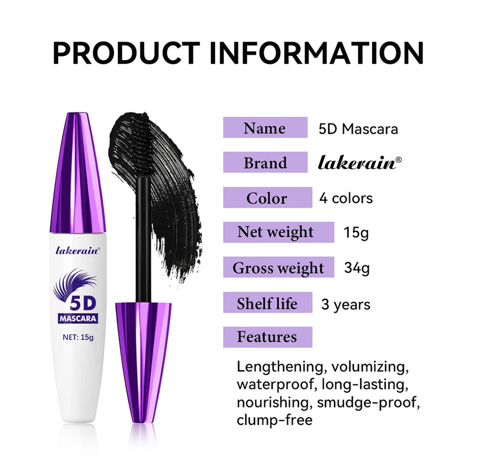 5D Mascara Waterproof Lengthening Eyelash Enhancer for Voluminous Curling Lashes Daily Makeup