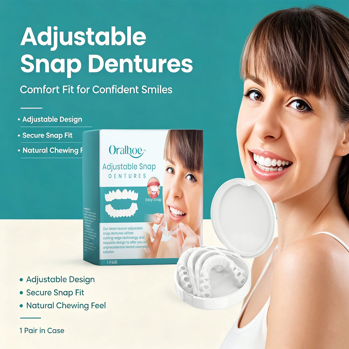 Adjustable Snap Dentures Fake Teeth Cosmetic Veneers Secure Fit for Dental Repair and Daily Smile