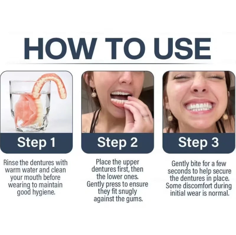 Silicone Dentures False Teeth Cosmetic Smile Veneers for Daily Oral Comfort and Confidence Use
