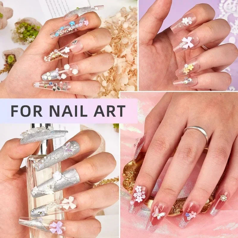 3D Nail Art Decorations Resin Charms Mixed Bowknot Pearl Beads for Manicure DIY Nail Design