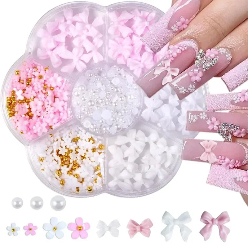 3D Nail Art Decorations Resin Charms Mixed Bowknot Pearl Beads for Manicure DIY Nail Design