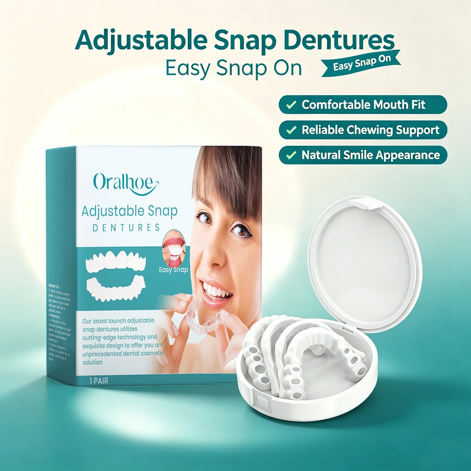 Adjustable Snap Dentures Fake Teeth Cosmetic Veneers Secure Fit for Dental Repair and Daily Smile - 3