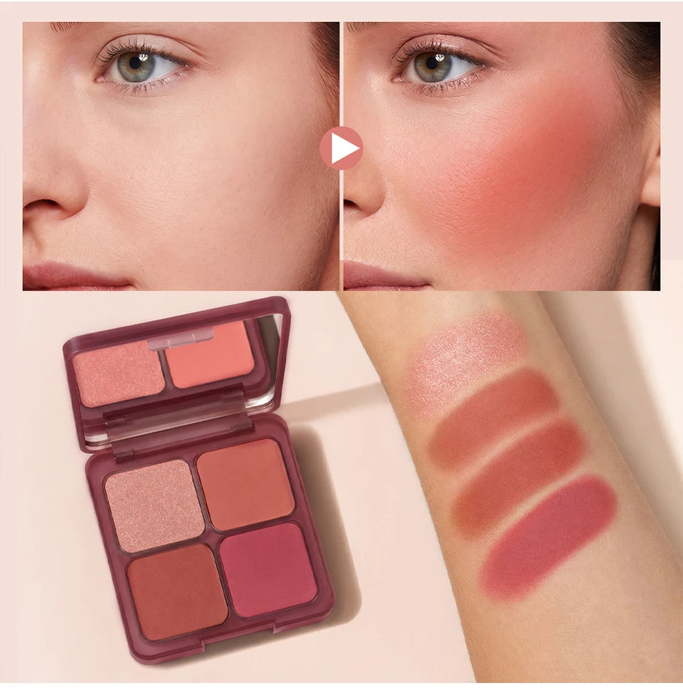 4 Color Blush Palette Matte Face Powder Makeup Set for Natural Cheek Glow