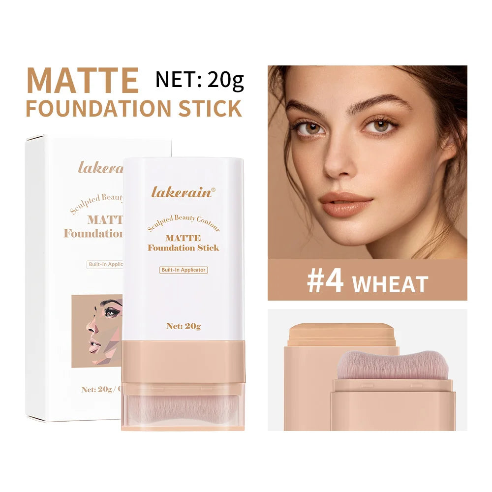 Matte Foundation Stick Face Concealer Makeup with Brush for Flawless Finish - 25