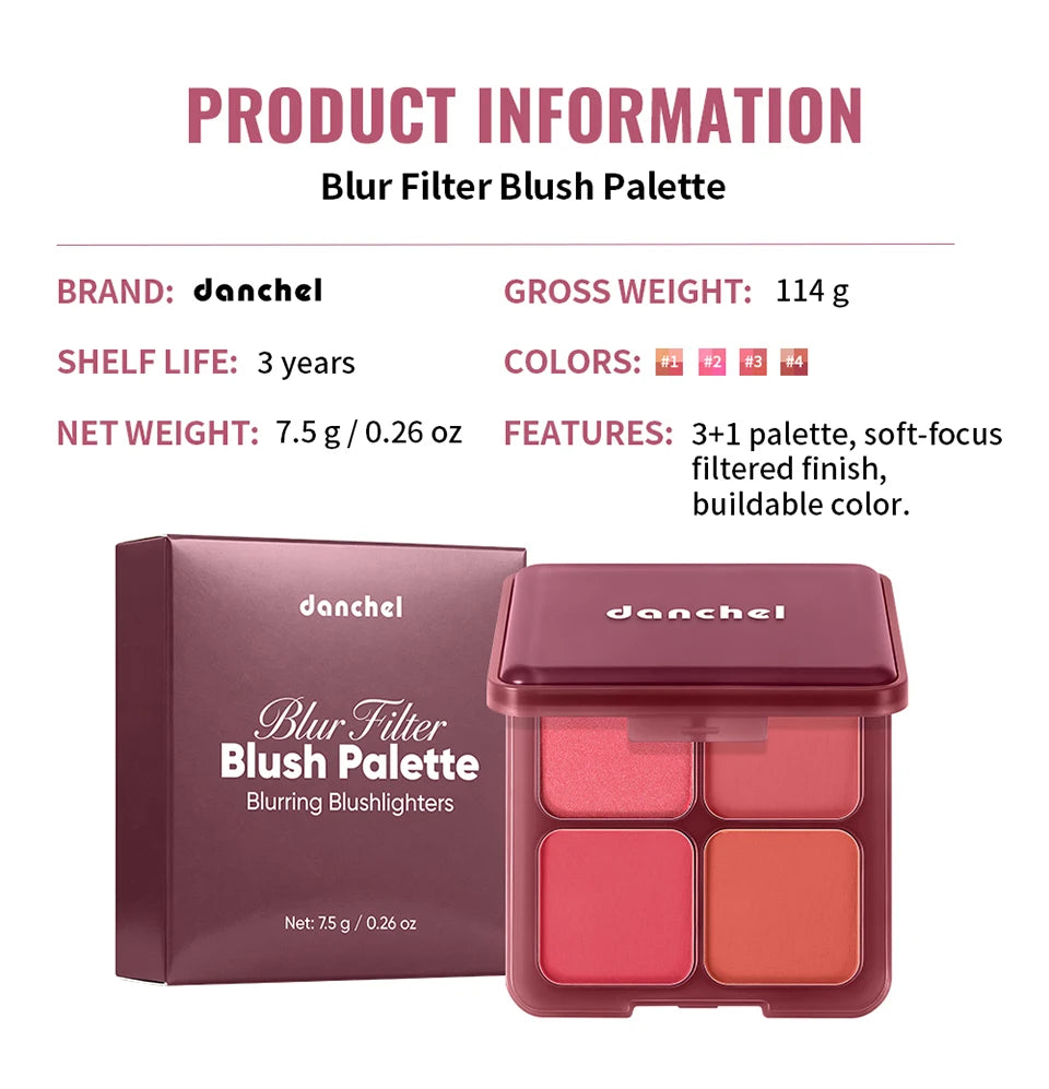 4 Color Blush Palette Matte Face Powder Makeup Set for Natural Cheek Glow - 16