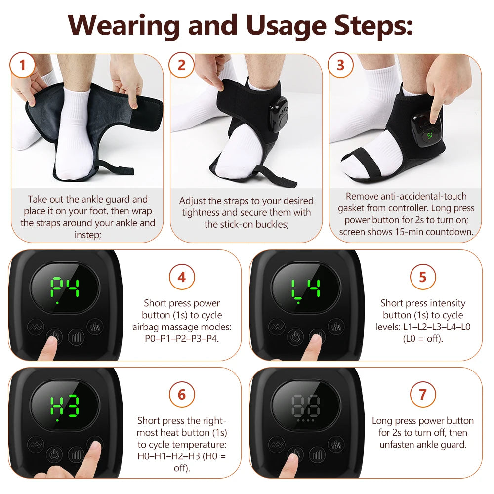 Airbag Ankle Massager Foot Compression Wrap with Heating for Pain Relief and Muscle Recovery