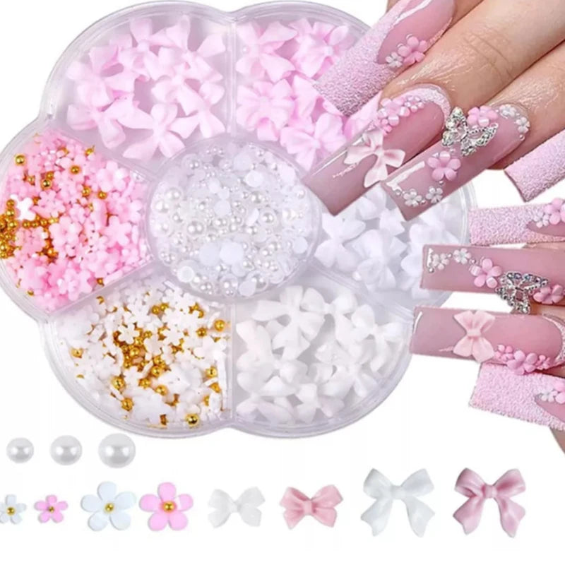 3D Nail Art Decorations Resin Charms Mixed Bowknot Pearl Beads for Manicure DIY Nail Design