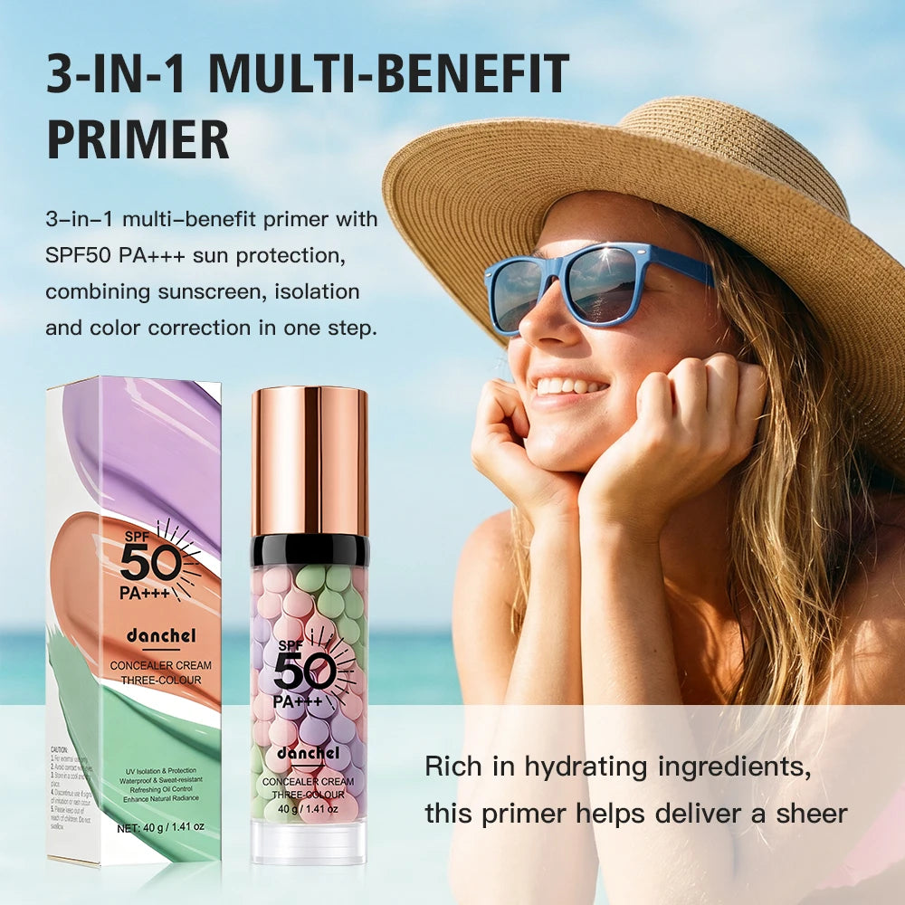 3-in-1 Color Correcting Primer SPF 50 Makeup Base for Radiant Even Skin Tone and Sun Protection