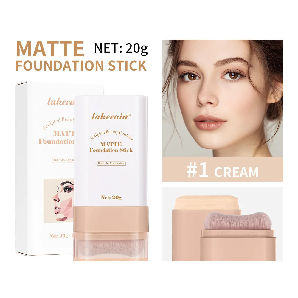 Matte Foundation Stick Face Concealer Makeup with Brush for Flawless Finish - 21