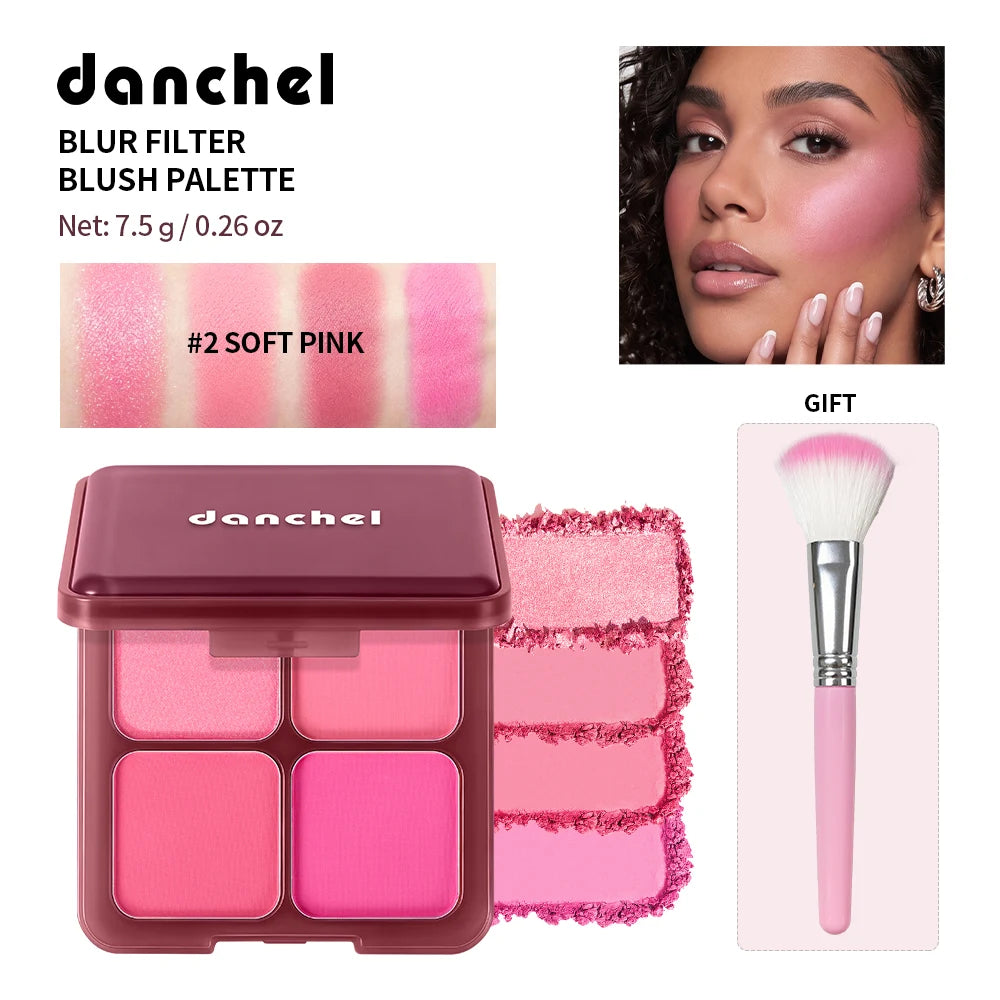 4 Color Blush Palette Matte Face Powder Makeup Set for Natural Cheek Glow