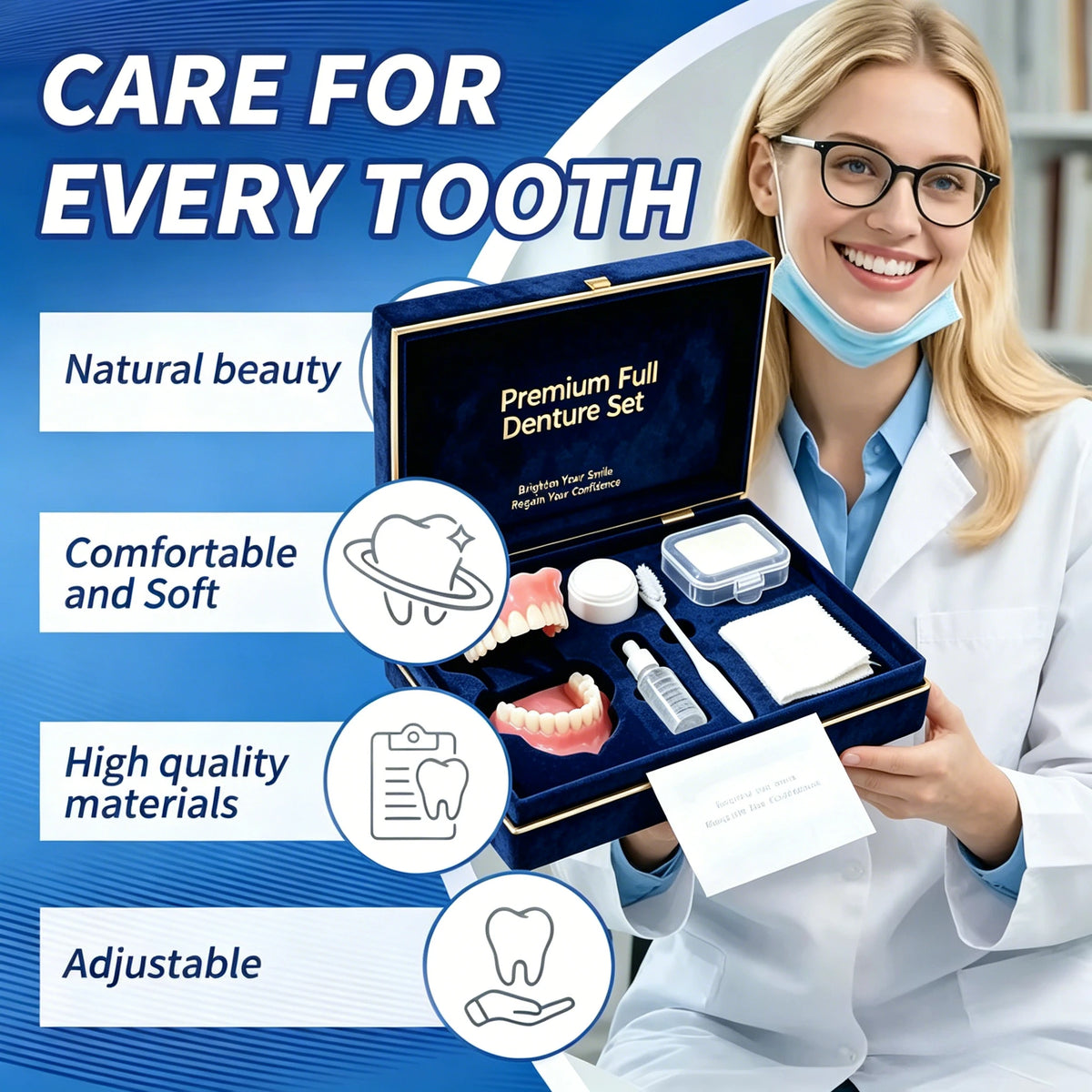 Full Mouth False Teeth Set Cosmetic Denture Kit for Instant Smile Enhancement