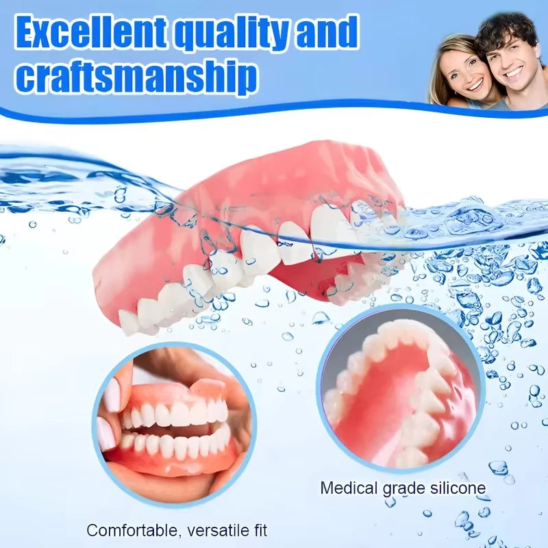 Full Mouth Denture Set Silicone False Teeth Kit with Cleaning Tools for Daily Comfort Use