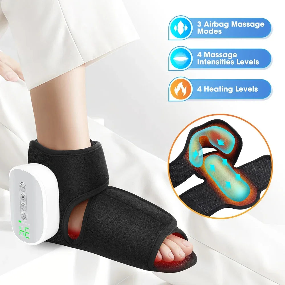 Cordless Foot Ankle Massager Heated Air Compression Wrap for Relaxation Pain Relief Home Use