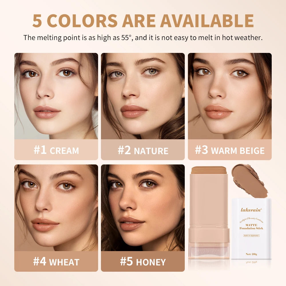 Matte Foundation Stick Face Concealer Makeup with Brush for Flawless Finish