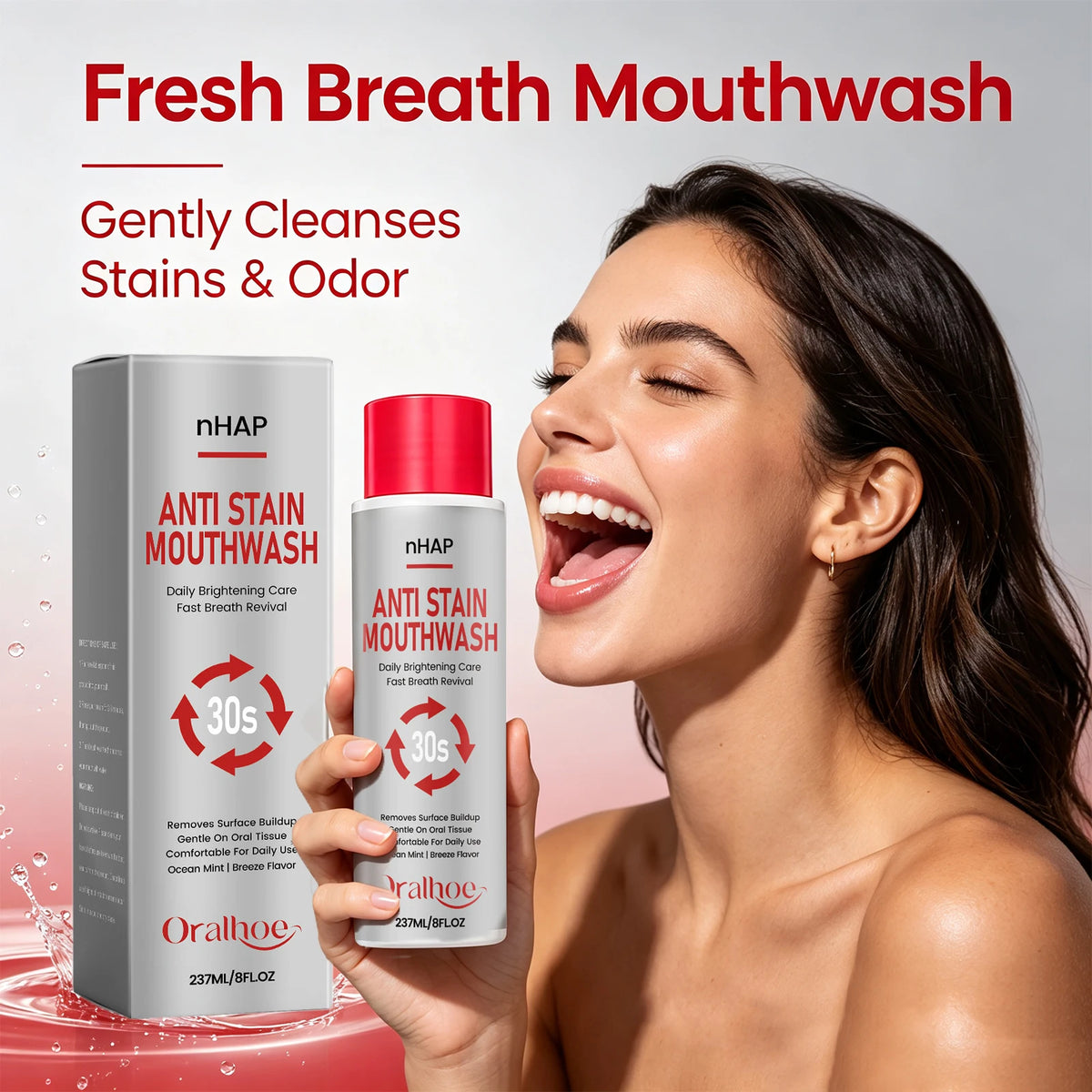 Anti Stain Mouthwash Alcohol Free Teeth Whitening Rinse for Fresh Breath and Daily Oral Care