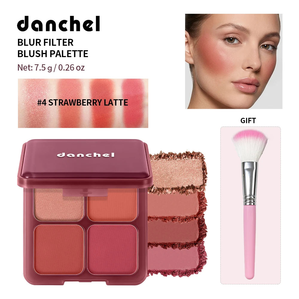 4 Color Blush Palette Matte Face Powder Makeup Set for Natural Cheek Glow