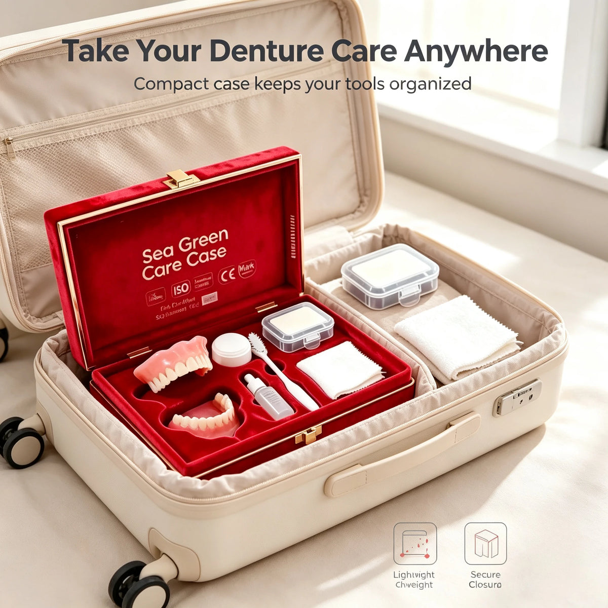 Full Mouth Denture Set Replacement False Teeth Kit with Travel Storage for Daily Oral Hygiene