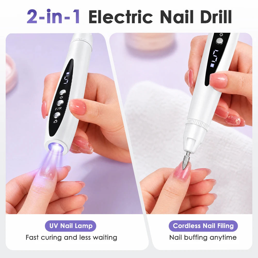 Electric Nail Drill and UV Lamp Manicure Tool Cordless File for Home Salon Nail Care Use