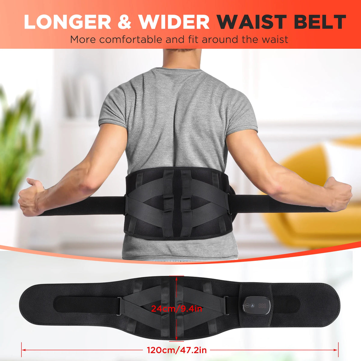Back Massager Belt Heated Vibration Waist Support for Home Office Travel Daily Waist Care