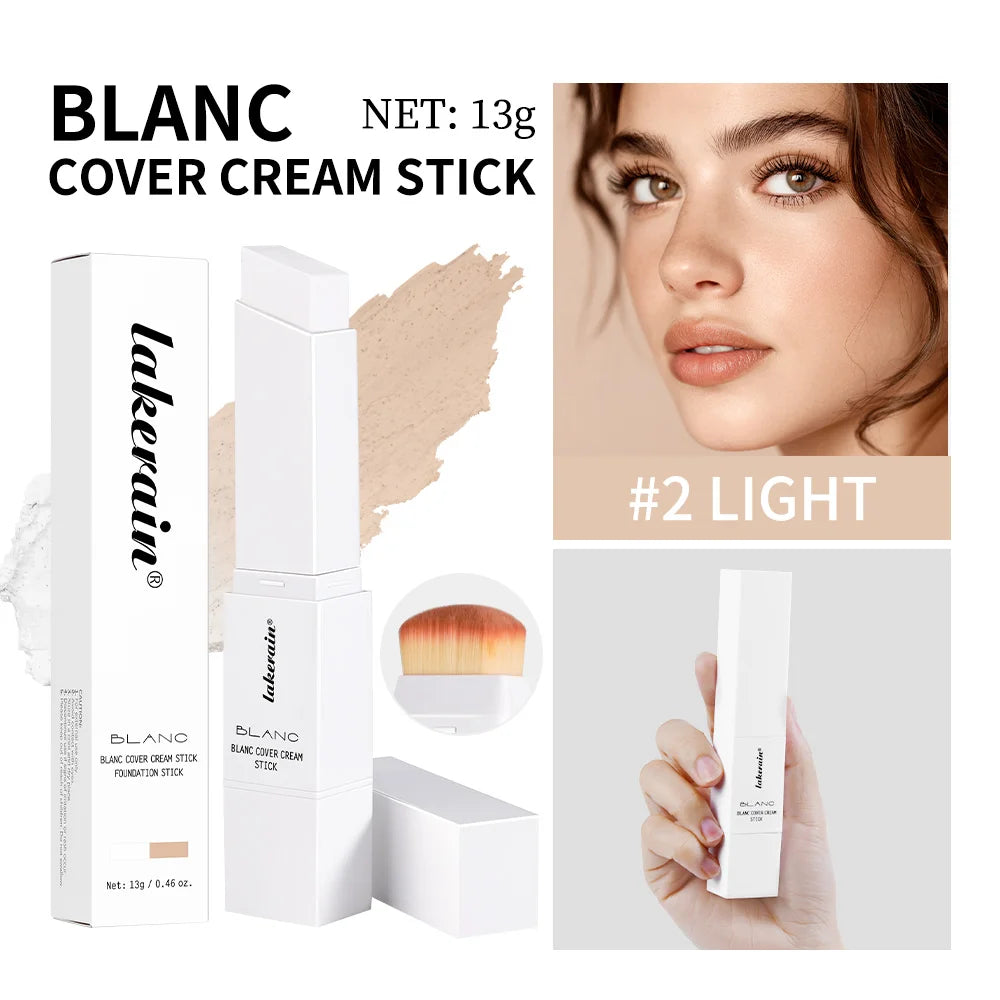 Foundation Stick Cream Makeup Buildable Coverage with Detachable Brush for Smooth Face Application - 28
