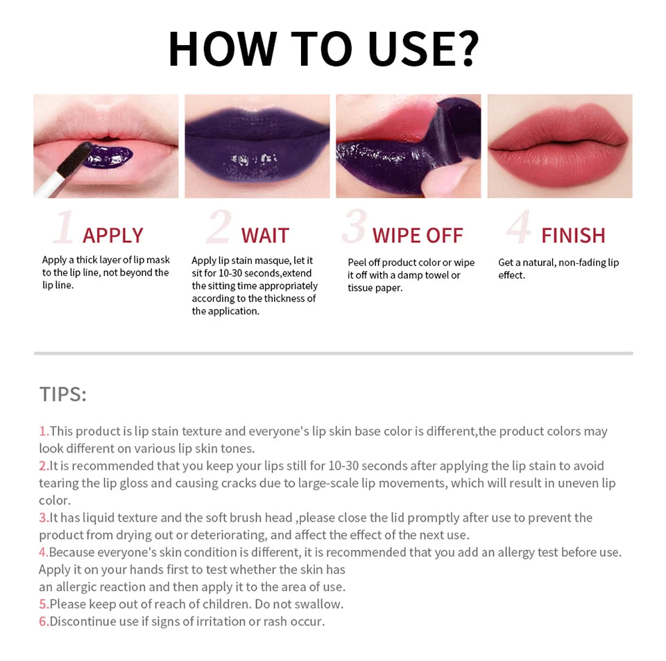 Peel Off Lip Stain Matte Liquid Lipstick Waterproof Long Lasting Tint for Daily Makeup Beauty