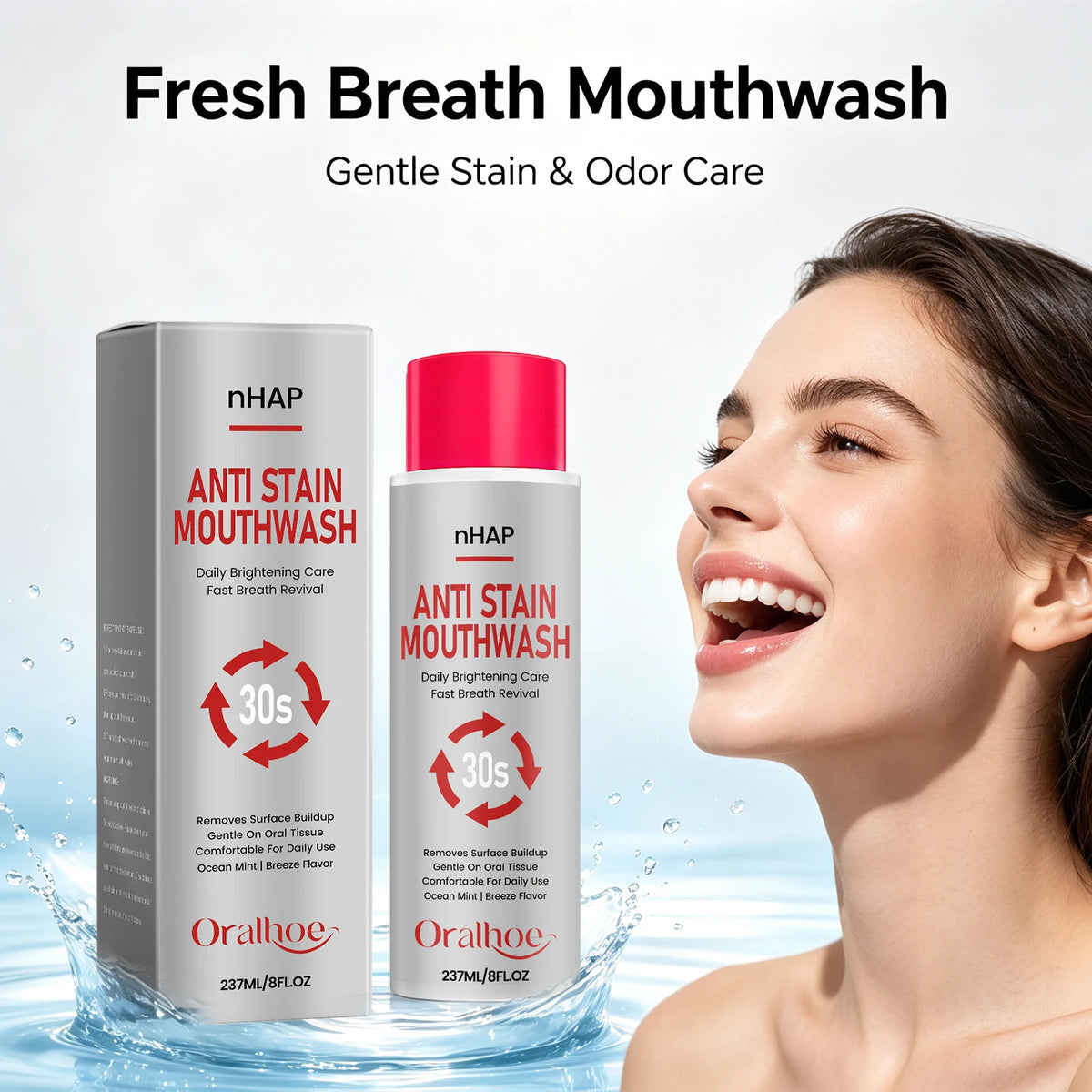 Anti Stain Mouthwash Alcohol Free Teeth Whitening Rinse for Fresh Breath and Daily Oral Care