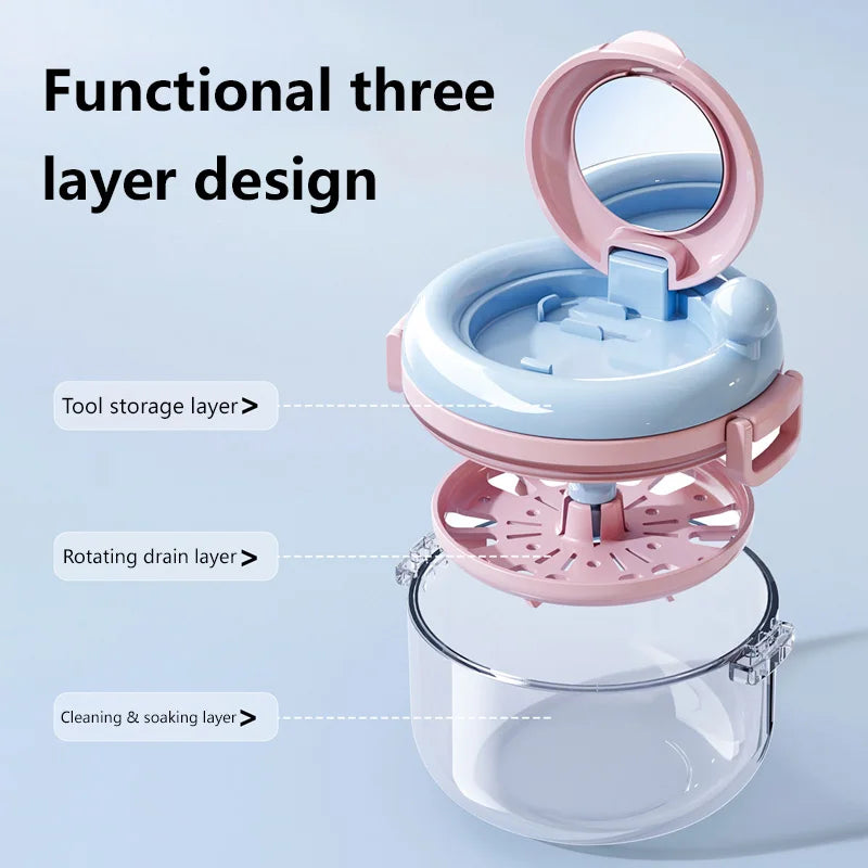 Denture Cleaning Case Dental Appliance Bath Box with Rotary Tray for Daily Hygiene Travel Storage