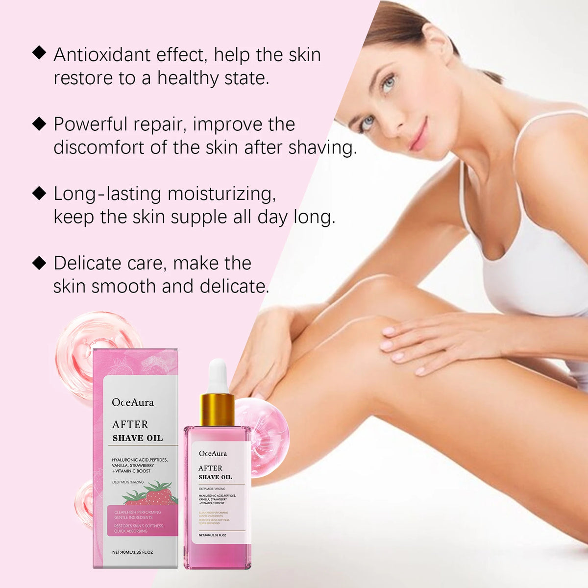 After Shave Oil Strawberry Scented Post Waxing Soothing Serum for Sensitive Skin Care