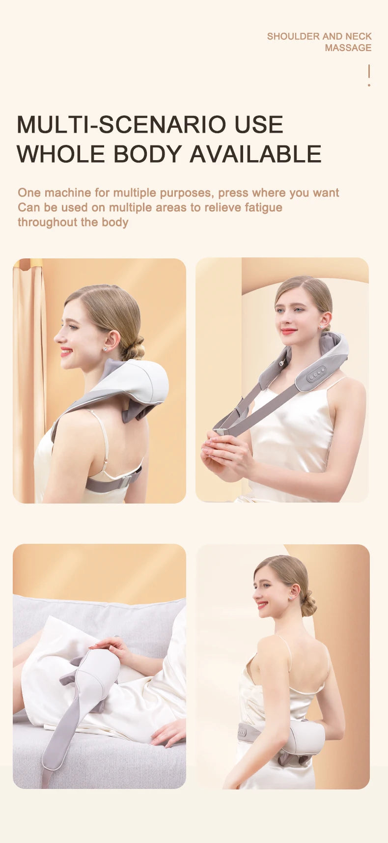 Wireless Neck Shoulder Massager Deep Tissue Kneading Pillow for Pain Relief and Home Relaxing